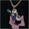 Pendant Necklaces New Fashion 18K Gold Hip Hop Cartoon Big Money Bag Necklace Personalized Mti Color Iced Out Cz Zirconia Chains Jew Dhaca