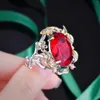 Necklace Earrings Set Luxury Quality Exquisite Imitated Ruby Silver Color Women Wedding Pendant Ring Red Zircon Crystal