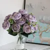 Konstgjorda blommor Peony Bouquet Silk Rose Vase For Home Decor Garden Wedding Decorative Fake Plants Christmas Garland Material