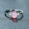 Hochzeit Ringe Vintage Weibliche Rosa Oval Opal Ring Klassische Silber Farbe Verlobung Einfache Kristall Stein Runde Für Frauen