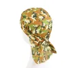 Nouveau Camouflage imprimé soyeux Durag pour hommes Bandana Turban chapeau unisexe Doo Durag perruques hommes Du-Rag longue queue Bandana Pirate chapeau