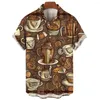 Męskie koszulki męskie męskie letnie męskie guziki klapa górna kawa drukowana vintage odzież hawajska man krótkie rękaw
