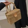 Factory wholesale ladies shoulder bags 3 colors small fresh straw handbag summer beach holiday stereotypes woven mobile phone coin purse hard box chain bag