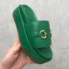 Designer Platform Slippers Women Canvas Slides Silver Buckle Leather Sandals Thick Bottom High Heels Men Embroidered Rubber Flip Flops