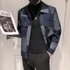 남성용 재킷 2023 스프링 가을 남성 Plaid Street 캐주얼 슬림 핏면 재킷 네이비 블루 블랙 패션 카우보이 코트 크기 S-3XL