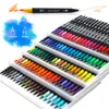 Marqueurs Aquarelle Art Pinceau Stylo Double Pointe Fineliner Dessin pour Calligraphie Peinture 12486072100132 Couleurs Set Fournitures 230607