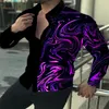 Fashion Luxury Social Men Gold Purple Blue Lapel Button Down Shirt Casual Print Long Sleeve Top Men's Prom Cardigan Plus