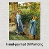 Jeune femme et enfant au puits fait à la main Camille Pissarro peinture paysage impressionniste toile Art pour décor d'entrée