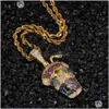 Pendant Necklaces New Fashion Hip Hop Colorf Bling Diamond Gold And White Plated Cartoon Drinks Cup Pendatnt Necklace Rapper Jewelry Dhfo4