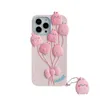 HOLESAEL Free DHL 3D Cartoon Pink Balloon Case för iPhone 14 13 12 11 Pro XS Max XR X 6S 7 8 Plus mjuk silikontelefonöverdrag med Lanyard Rabbit Girl Gift