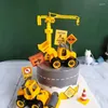 Fournitures de fête pelle tracteur joyeux anniversaire gâteau Topper Construction fête décor enfants garçon un an 1st bébé douche