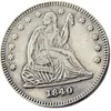 US 1840 P/O Seated Liberty Quater Dollar Silver Plated Copy Coin