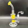 9 tums glas vatten rör bong hård bong incycler gelé frukt godis grädde gult Heady Pipe Rökning Dabber Rig Recycler 14.4mm Kvinnlig fog med vanlig skål perc