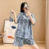 Women's Sleepwear Korean Pijama Women's Cute Cartoon Print Bear Summer Chic Homewear Short Sleeve Pant 3 Pieces Pajamas Set Anime