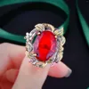 Necklace Earrings Set Luxury Quality Exquisite Imitated Ruby Silver Color Women Wedding Pendant Ring Red Zircon Crystal