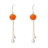 Orecchini pendenti con gancio per l'orecchio da donna Simple Ins Wind Gold Silk Jade Pumpkin Freshwater Pearl E143