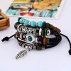 Fashion Design geweven kralen Multi gelaagde blauwe ogen koeienhuid gebreide armband etnische stijl veren hanger armband