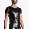Men's Suits A2023 Leather Tops Stretch Pu Short Sleeve T-shirts Club Slim Bar Stage Performance Tee Shirt Elastic Blouse