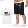 Zomer mannen Pak SOA Sons of anarchy Bedrukte Kleding Sportkleding Pak Mans Korte Mouw Katoenen T-shirt Shorts 2 Delige Set L230520