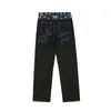 Herren Jeans Y2k Gothic Mode Muster Stickerei Schwarz Harajuku Retro Straße Hohe Taille Männer Kleidung Baggy Breite Bein Hosen 230606