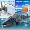 Electric RC Boats Remote Control Dinosaur Mosasaur Underwater Toy Boat Light Spray Water Swimming Pool Lake Bath Birthday Gift 230607