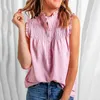 Kvinnors blusar stilfull skjorta väst tunna ruffle trim andas Summer Solid Color Loose Tee Top mångsidig