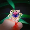 Cluster anneaux de mode luxe luxe à deux couleurs creux tram amethyst fleur couleurs trésas ouverture anneau femelle bijoux de fête tout apparition