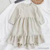 Flickans klänningar Girls 'Bomull och linne prinsessan klänning Autumn New Children o-hals långärmad baby barnkläder TZ64