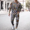 Men's Tracksuits Summer Men Tracksuit Vintage 3D Printed Short Sleeve T Shirt Long Pants 2 Piece Sets Casual Trend Oversized Clothing Urban