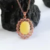 Chains Natural Honey Wax Chicken Oil Yellow Amber Egg Face Hollow Out Necklace Simple Elegant Personalized Fashion Versatile Jewelry