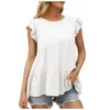 Kvinnors T-skjortor Kvinnor Solid Color Scoop Neck Short Ruffled ärm T-shirt Summer Lady Fashion Coman Cotton Linen Top Comfort Breath