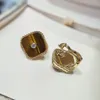 Airy Fashion Clover Clip-On Earrings For Women Gold Plated White Mother Of Pearl Earrings Engagement Gift