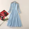 530 xxl 2023 Spring Summer Flora Drukujka Lapel Szyja Long Rękaw Niebieska sukienka panelld sukienka luksusowa moda