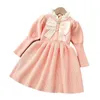 Girl's Dresses Girls 'Woolen Dress Children's Clothing Sticked Autumn Winter New Bow Fashionable Long For Baby Girls R230607