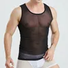 Hommes Sexy Transparent Musle gilet mâle élastique maille débardeurs transparent sous-vêtements sans manches T-shirts respirant Sport