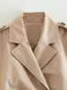 여자 재킷 ZXQJ 여성 2023 패션 벨트 전면 버튼 자른 트렌치 코트 빈티지 긴 슬리브 옷깃 칼라 암컷 겉옷 세련