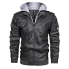 QNPQYX New Mens Fashion Leather Jackets Hooded Autumn Winter PU Jacket Street Style Clothing Long Sleeve Tops Zipper Men's Outerwear Coats 2020 New