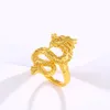 Küme halkaları soild 18k sarı altın stereoskopik ejderha yüzüğü erkekler için ayarlanabilir düğün nişan saf mücevher Noel hediyesi