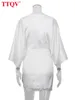 Vestidos ttqv elegante profundo vneck branco cetim vestido de verão mulher bodycon meia manga oco para fora mini vestido senhora sexy vestidos de festa de seda