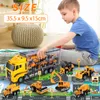 Modelo Diecast TEMI Transport Container Truck Set Play com Tapete 6Pcs Mini Veículos de Engenharia Carro Brinquedo Presente para Meninos e Meninas 230605