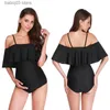 Moderskap Swimwears Maternity Swimwear Summer Solid Founce Bikinis Off Axla One Piece Halter Stor storlek Swims Duit gravid Beachwear Woman Bodys T230607