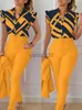 Женские брюки с двумя частями 2023 Летний цветочный принт набор рубашек для женщин с высокой талией.