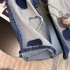 Kvinnors jeans älskar brett ben kvinnor streetwear design korea mode hög midja tidvatten byxor kvinnliga vår denim byxor rakt löst 2023