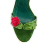 Сандалии красавица винные чашки высокие каблуки красные цветы зеленые кожаные женщины Женщины шнурки с открытыми пальцами для женской повязки Zapatos