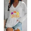 T-Shirts Rheaclot Halloween It's Just A Bunch Of Hocus Pocus Women's Summer Casual Cotton Graphic VNeck Long Sleeve TShirt