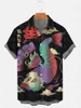 Men's Casual Shirts Men's Koi Fish Fuji Mountain Japan Printed Hawaiian Summer Women For Men Tops