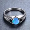 Bagues Cluster Doigt Femme Opale Bleue Bague Fiançailles Pierre Précieuse Solitaire Mariage