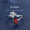 Bröllopsringar Luxury Female Red Heart Crystal Justerbar Ring Classic Silver Color Engagement Minimalist Metal for Women