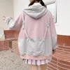 Kvinnors jackor huva jacka kvinnor hösten 2023 lös mjuk tjej kontrast färg student zip upp kappa toppar kvinnlig japansk kawaii rosa