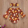 Strampler Kleinkind Säugling Baby Mädchen Halloween Thanksgiving Big Bow Bodysuit Herbst Langarm Schulterfrei Jumpsuit Playsuit Floral